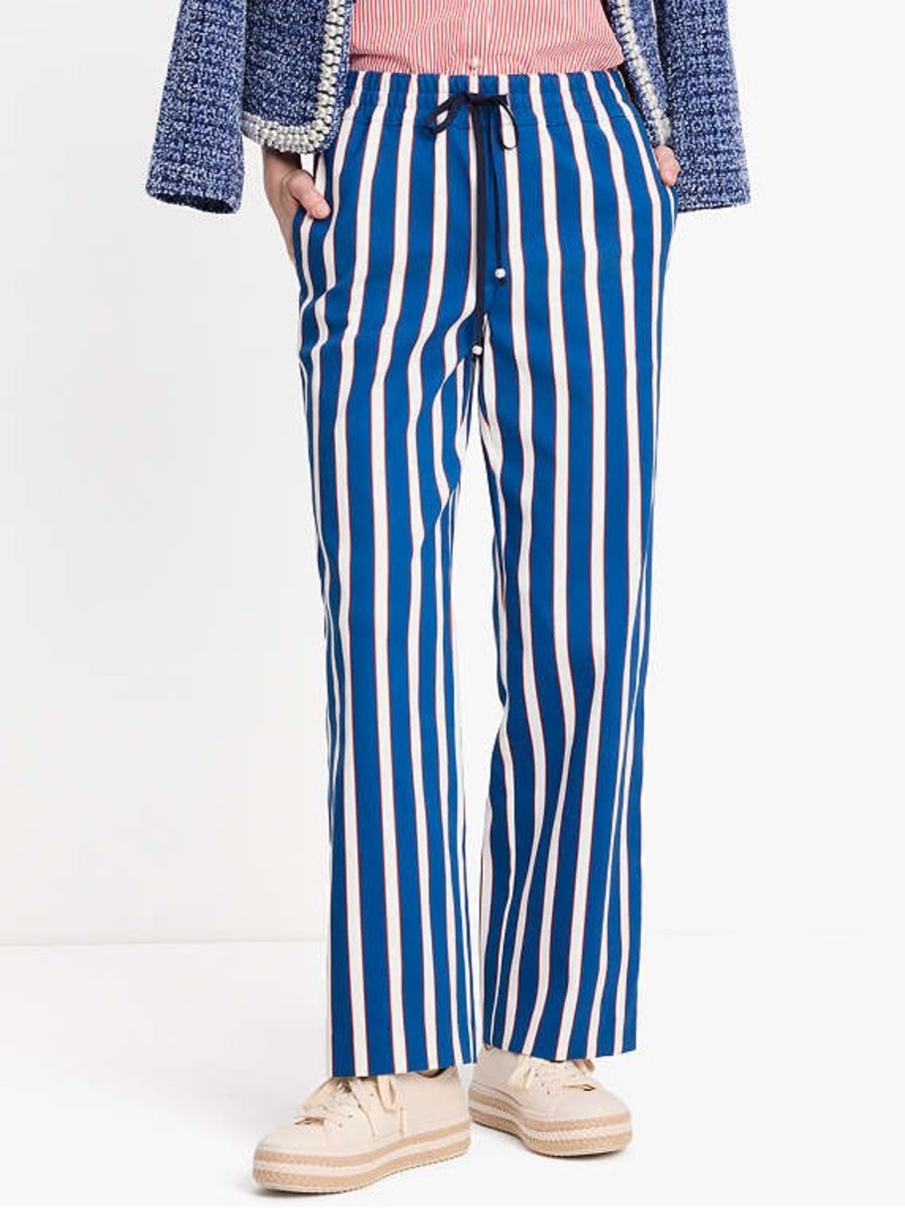 Kate Spade Awning Stripe‎ Pants Drawstring Casual Straight Leg Pants